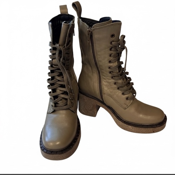 Bueno Sz 7 Combat Bootie Olive Green Zip Side Lace Up Stacked Heel Worn Once - Picture 3 of 5